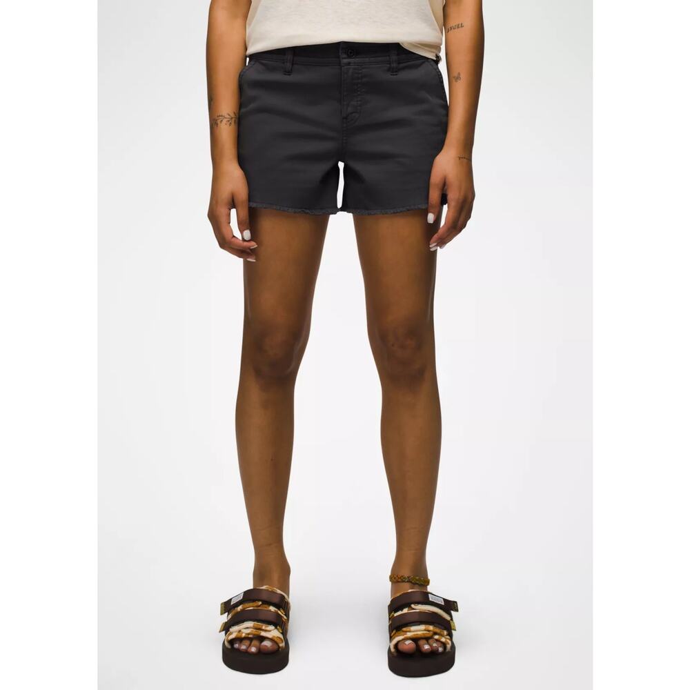 Prana Sancho Short Women's 12 Charcoal 4" Inseam Mid Rise Garment Dyed Raw Hem